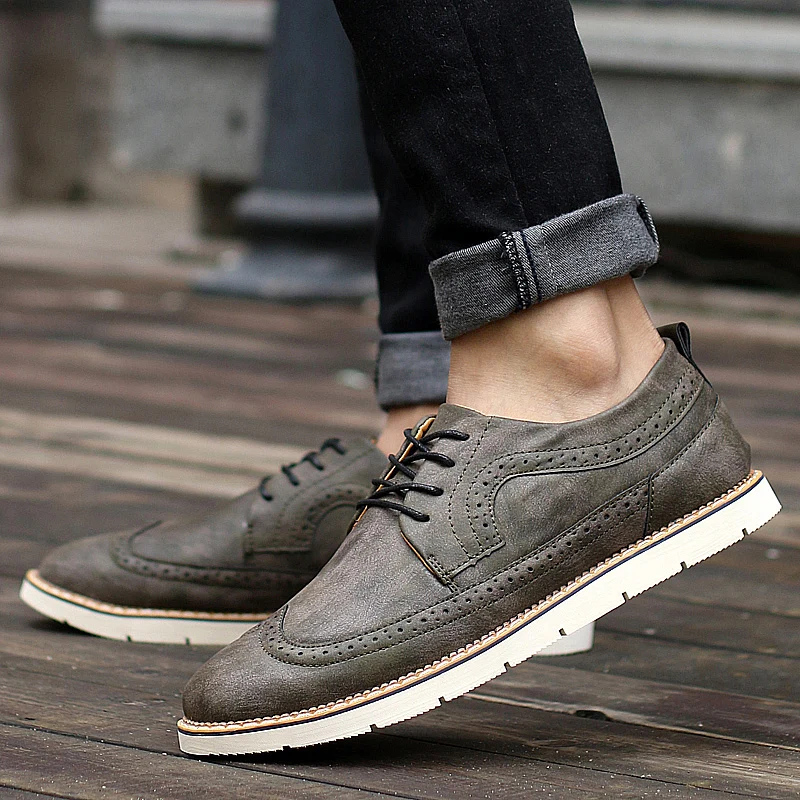 

GOODRSSON Splite Leather Casual Shoes For Men Flat Comfortable Derby Flat Lace Up Man Shoes Brock Style Walking Footwear 2019