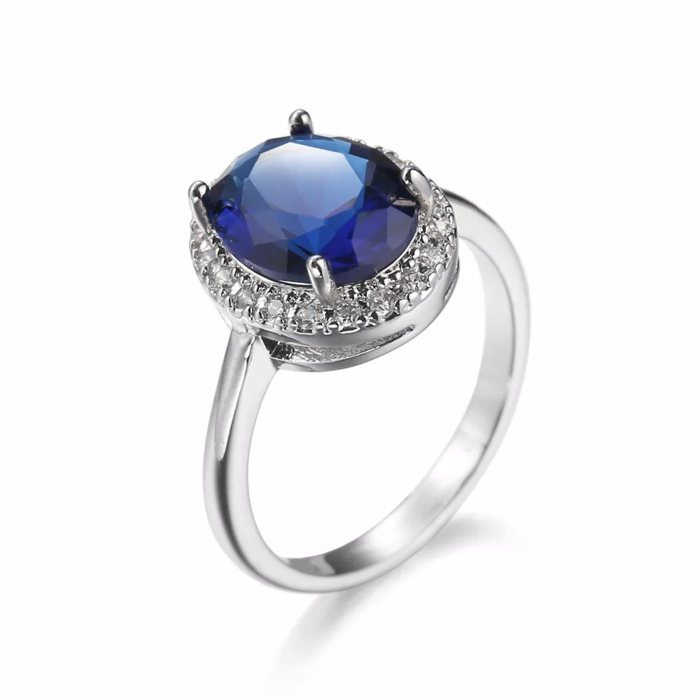 White Gold Filled Finger Rings Hot Woman's Engagement Fine Ring Trendy Luxury Blue Zircon Silver Wedding Vintage Party | Украшения и