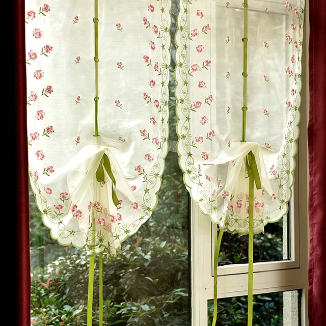 us $6.34 21% off|embroidery window tulle curtains for living room fashion  balloon curtain for bedroom pink rolling curtains for balcony ag180&20-in