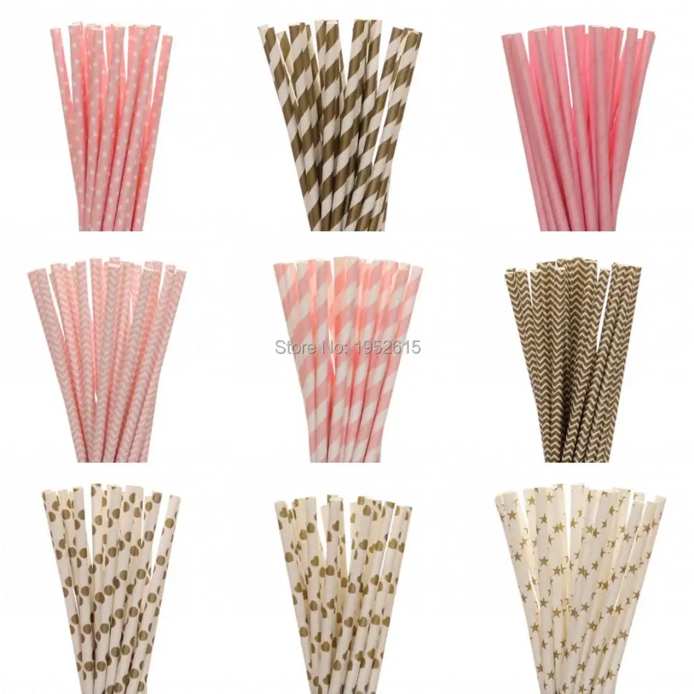 

New 25pcs/lot Gold Pink Paper Straws For Kids Birthday Wedding Decoration Party Event Supply Mickey Minnie Mouse Cupcake Flags