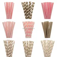 New 25pcs lot Gold Pink font b Paper b font font b Straws b font font