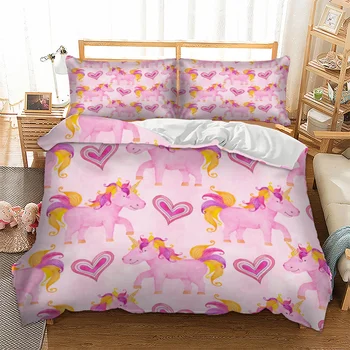 

Bedding set Horse / Unicorn pattern printed bed linens for adult Queen King sizes duvet cover with pillowcases unicorn bed set