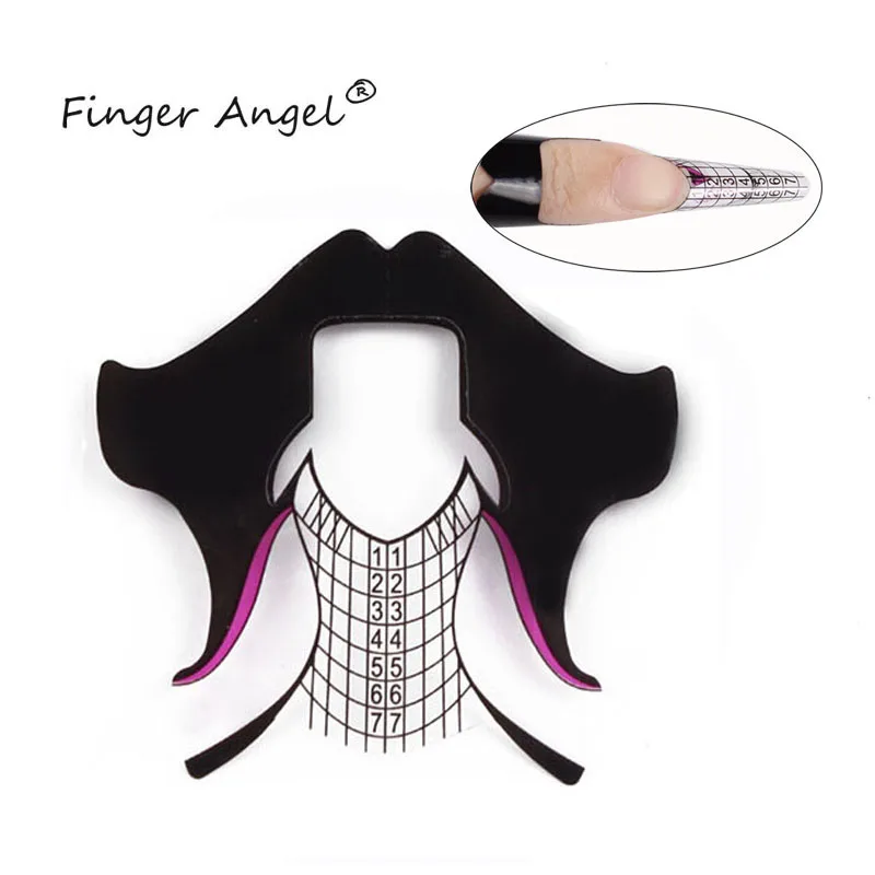 

Finger Angel 50/100/500PCS New Design Plastic Black Hair Shape Nail Forms Nail Art Extension Tips Tool Manicure Gel UV XK001