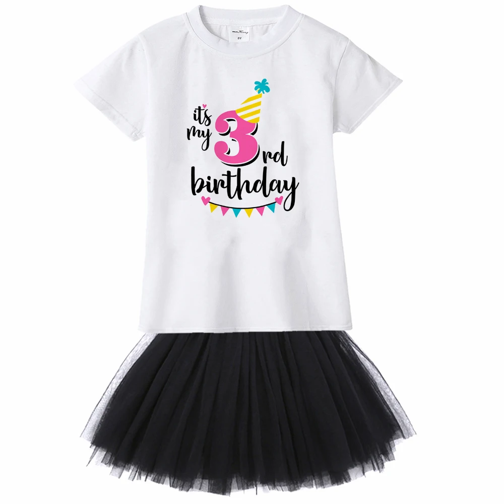

3 Years Old Kids Girl Dress Set Summer T Shirt Tutu Dress 2pcs Children Babe Clothes Cute Girls Dress Set White T-shirts Gift
