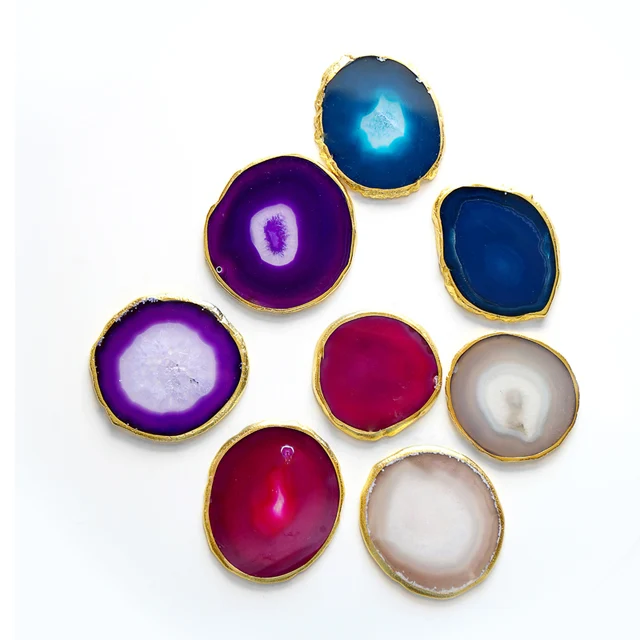 Beautiful Natural Agate Coasters An Style Golden Rim Pot Bowl Beautiful Natural Agate Coasters An Style Golden Rim Pot Bowl Holders Heat Resistant Mats Placemats