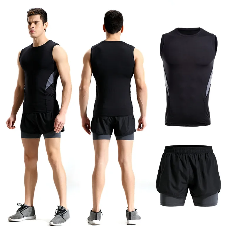 

Summer Men Sportswear Sleeveless Vest Sweatshirt+short Running Jogger Fitness Exercise Workout Outfit Set Sport Track Sweat Suit