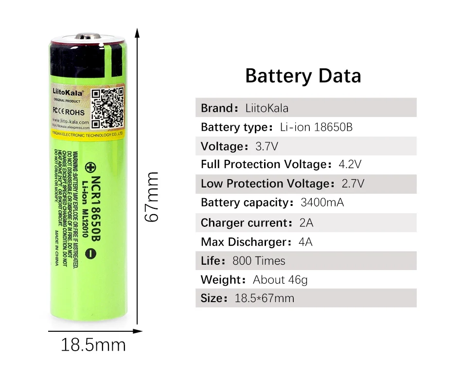 20 шт Liitokala NCR18650B 3,7 V 3400mah 18650 перезаряжаемая литиевая батарея подходит для фонарика(без PCB