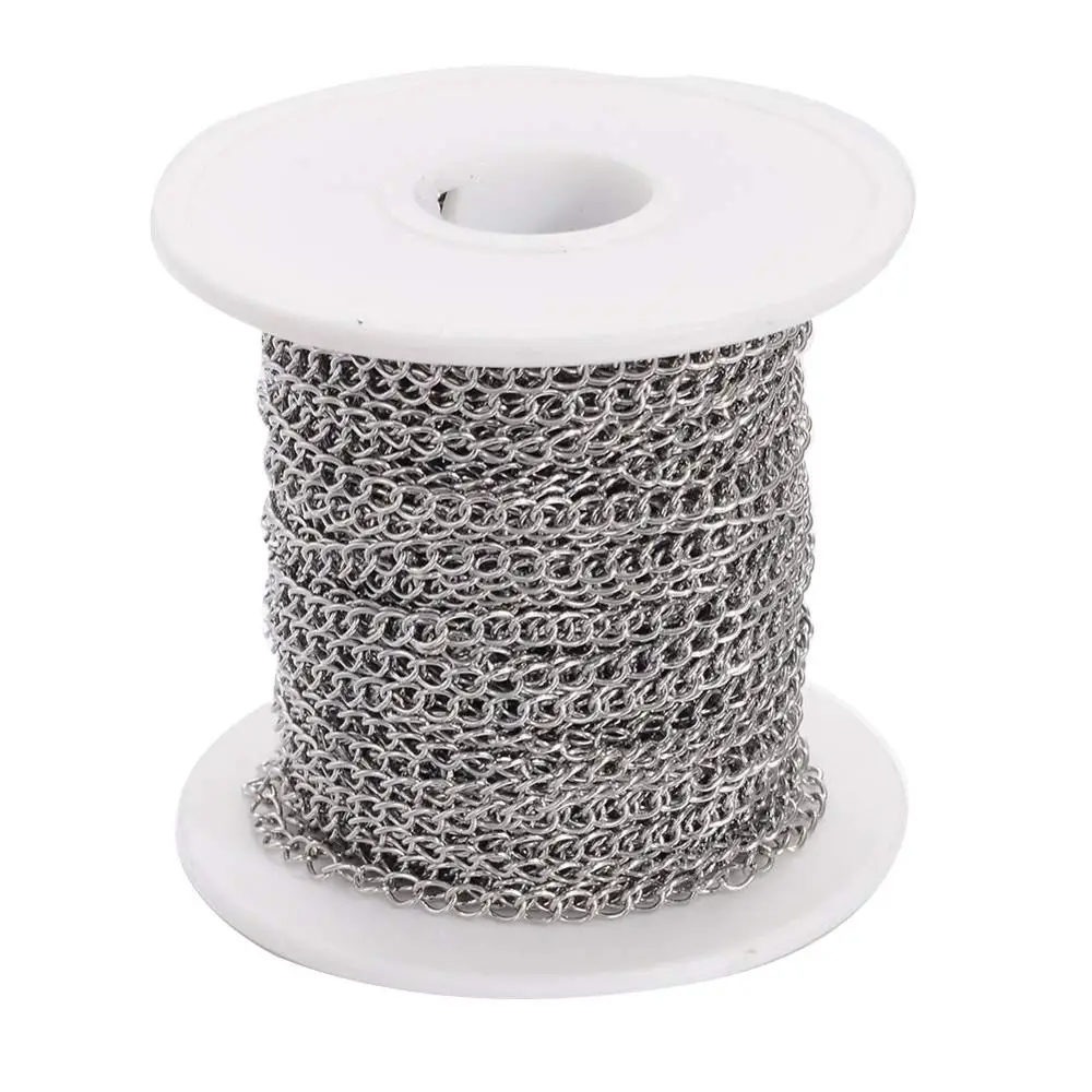 

Approx 10m/roll 4x2x0.5mm/4x3x0.6mm 304 Stainless Steel Twisted Chain Curb Beading Chains with Spool for DIY Bracelact Making