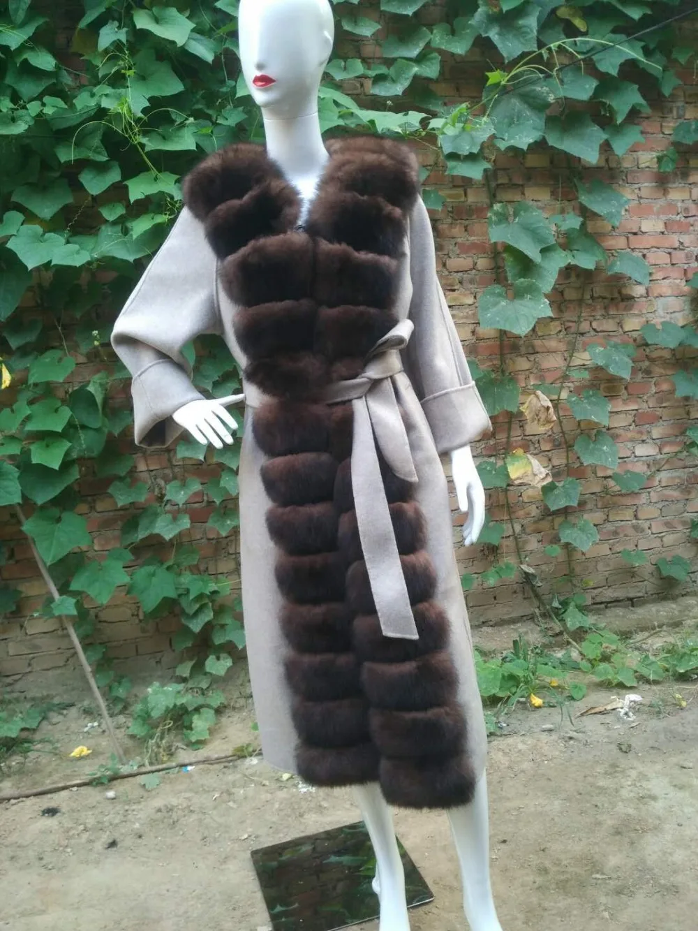 Fashion Double-sided Woolen Blend Natural Real Fox Fur Coat With Belt Genuine Leather Jacket Women New Real Fur Jacket Women