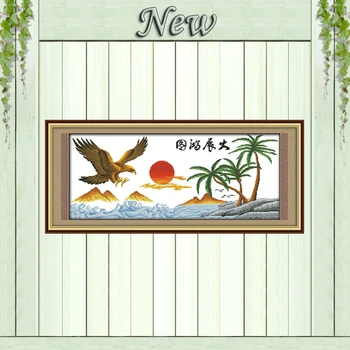 

Eagle scenery sunrise decor paintings counted print on canvas DMC 14CT 11CT Chinese Cross Stitch Needlework Sets Embroidery kits