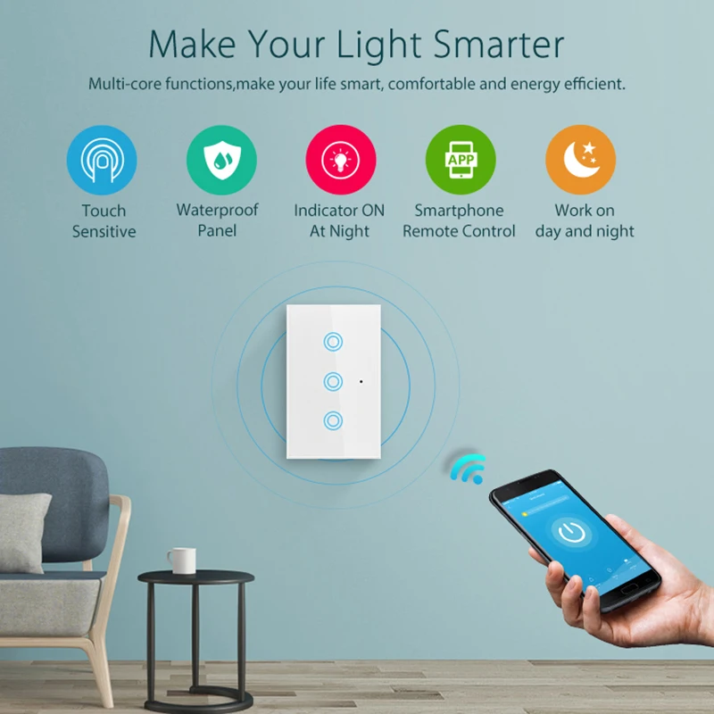 Tuya Smart Life App Wifi умный выключатель настенный выключатель US 1 2 3 банды беспроводной пульт дистанционного управления работает с Alexa Google Home