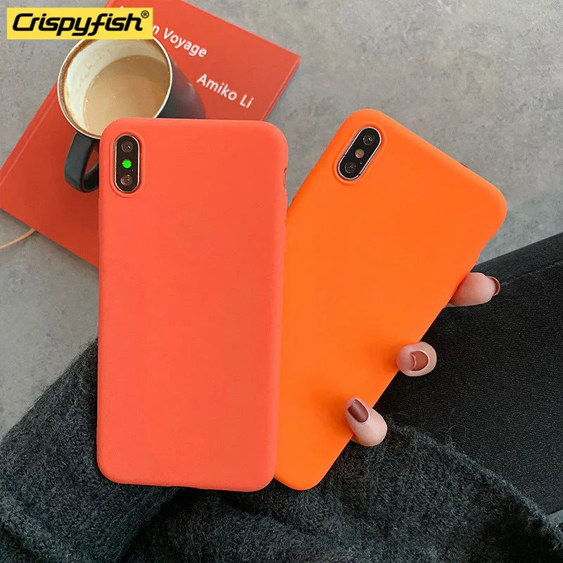 

Crispyfish Ultra-thin Orange Soft TPU Silicone Case For iPhone 6 6s 7 8 Plus Matte Cases For iphone X XR XS MAX Back Cover capa