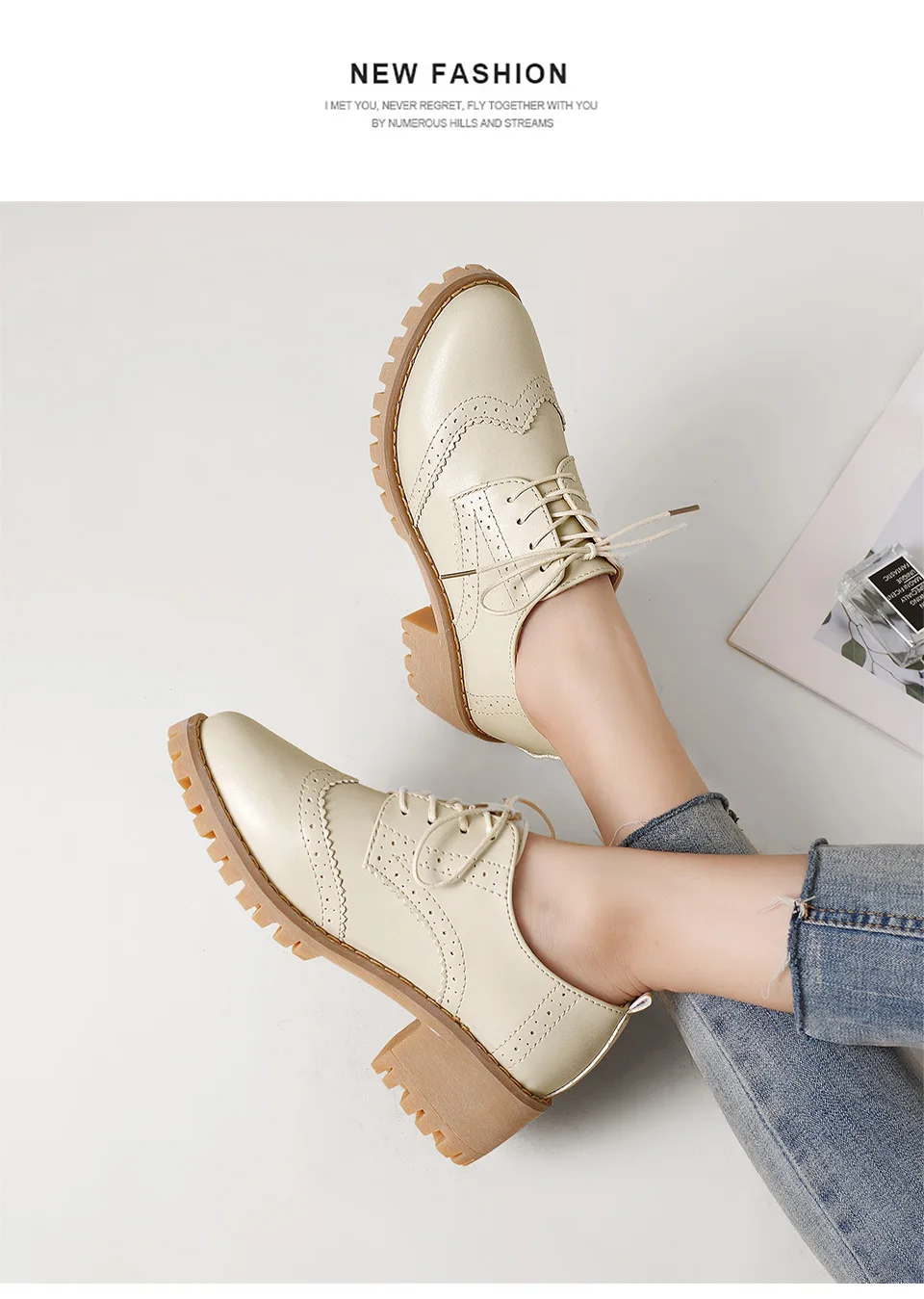 Women Oxfords Shoes Handmade Lace-up Round Toe Thick Heel Leisure Comfortable and Soft Office Lady Shoes