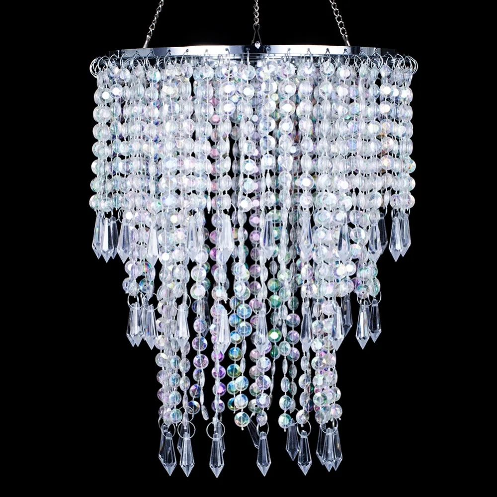 

SUNLI HOUSE E27 Lamp Shade with Acrylic Beads Chrome Sliver Iron Frame use for chandelier lights shining kids room decoration