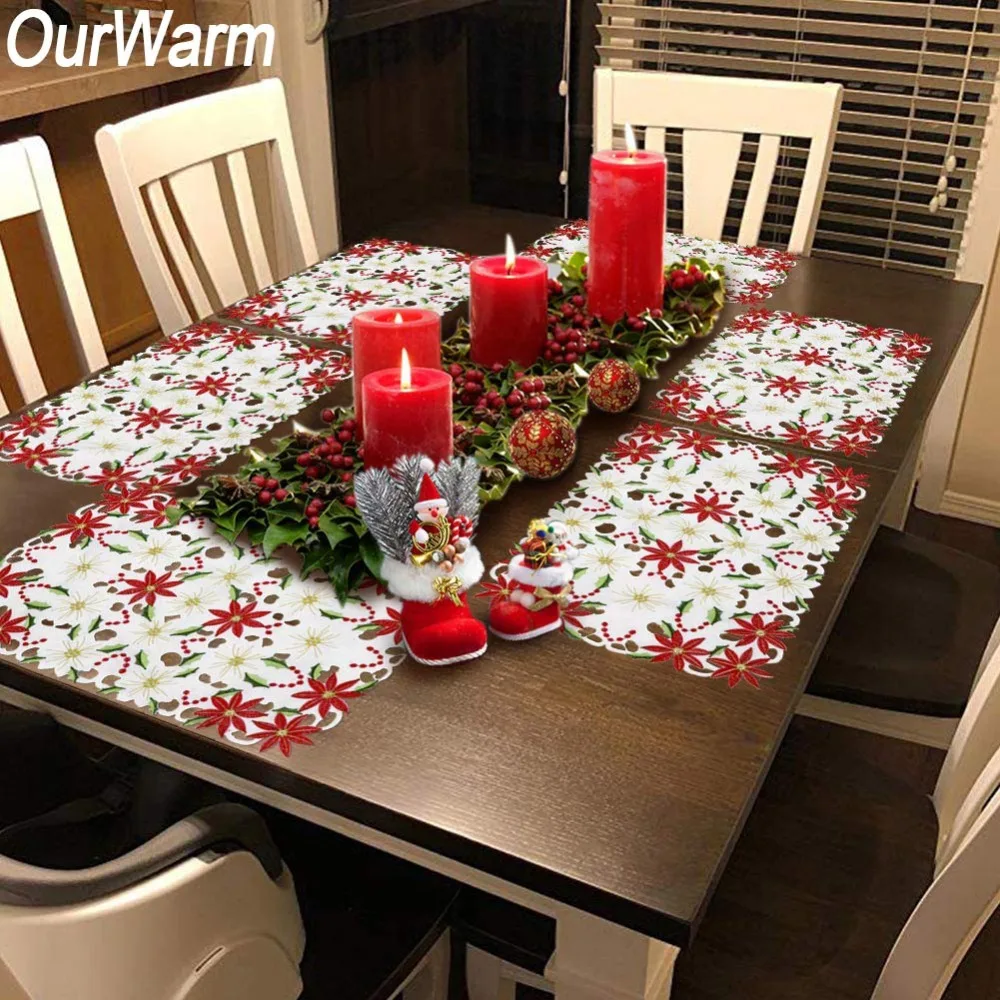 Ourwarm 2pcs Set Red Poinsettia Embroidered Christmas Flower