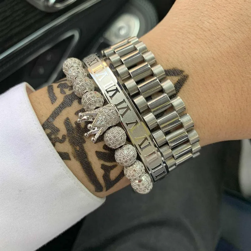 

2019 Luxury Crown Charm Men Bracelet Sets Pave CZ Multi-piece Set Braided Macrame Bracelet For Men Fashion Jewelry Gift
