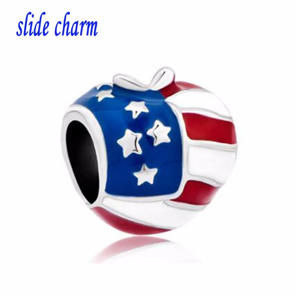 slide charm Free shipping America Usa Flag Heart Love Charms For Bracelets fit Pandora bracelet | Украшения и аксессуары