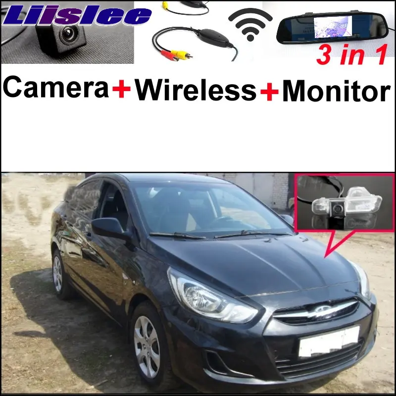 Liislee 3 in1 Special Camera Wireless Receiver Mirror Monitor Parking System For Hyundai Grand Avega Solaris Fluidic Verna Sedan