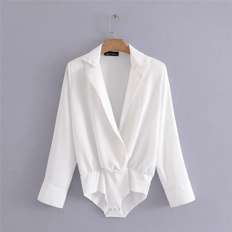 off white bodysuit women jumpsuit blazer notched body feminino sexy ...