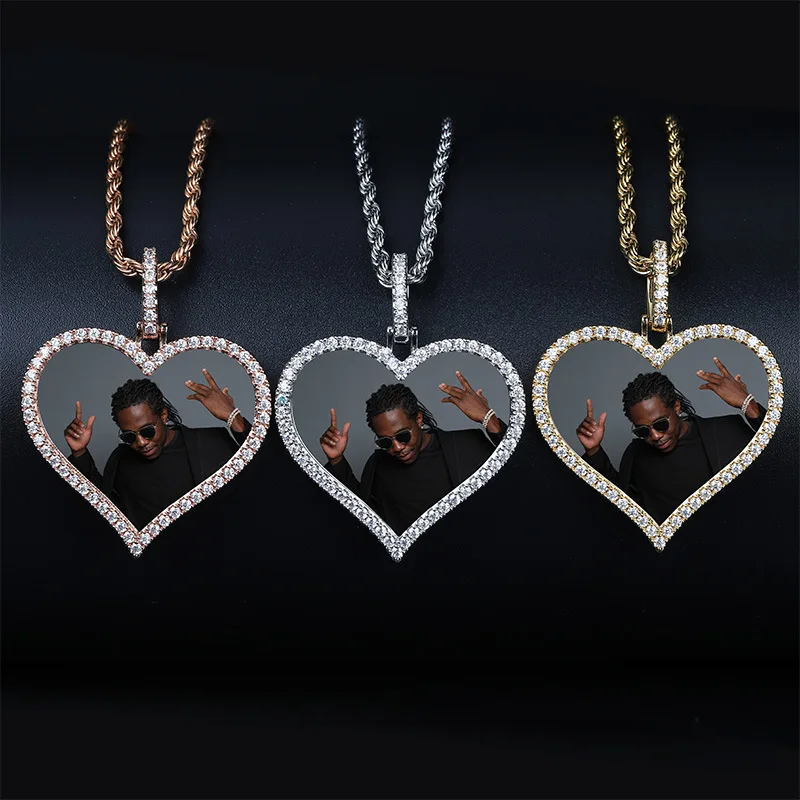 

New photo customization Love shape men women couple pendant necklace Photo can be printed Ice out hip hop gift jewelry