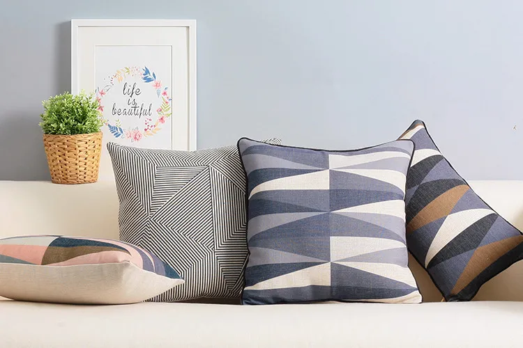Us 3 49 30 Off Nordic Modern Simple Pillow Fresh Geometric Cushion Linen Pillowcase Sofa Cushions Home Decorative Pillows In From