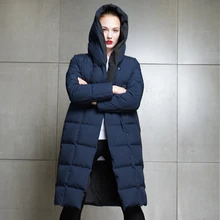 YNZZU зимняя женская куртка-пуховик на утином пуху, Элегантное Длинное стильное толстое теплое пальто с капюшоном, Женское зимнее пальто высокого качества O566