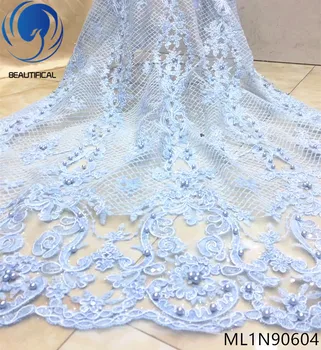 

BEAUTIFICAL Nigerian lace fabrics tulle lace fabric with sequins high quality embroidery french lace beads fabric 5yards ML1N906