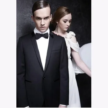 

Custom made black man's formal suits groom mens suit 2017 High Quality wedding suits for men bussiness suits (jacket+pants+tie)