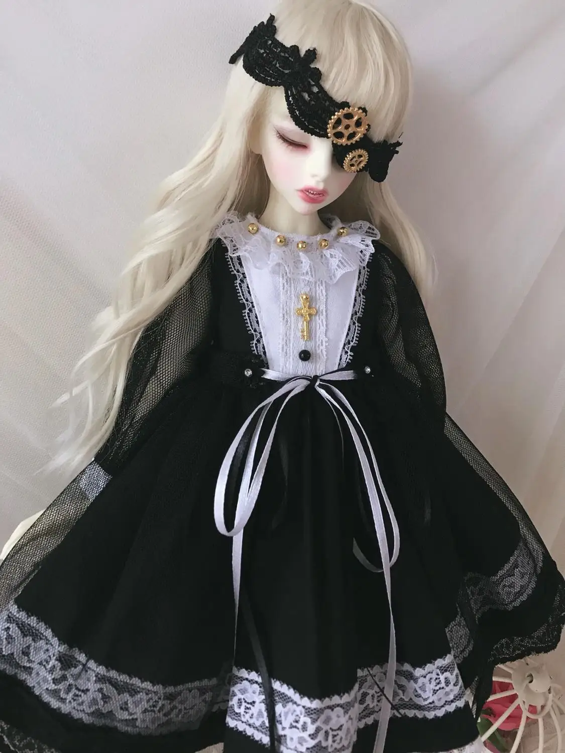 

Doll clothes 1/6 doll dress black dress for 1/6 1/4 BJD SD doll accessories Blyth dress+hair decoration+veil lace skirt