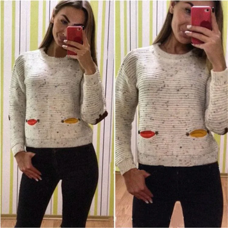 Вязаный свитер в европейском и американском стиле, Лоскутная Вышивка, осенне-зимние женские пуловеры 69156
