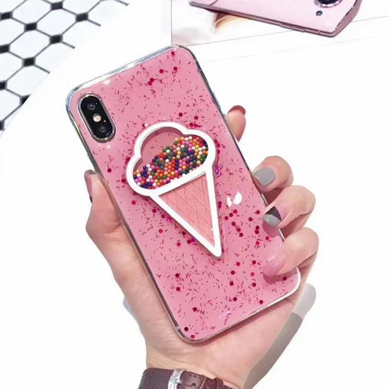 3D Dynamic Ice Cream Phone Case For iphone X Case Fashion Glitter Bling Back Cover Lovely Cartoon Cases For iphone X 10 Capa (4)