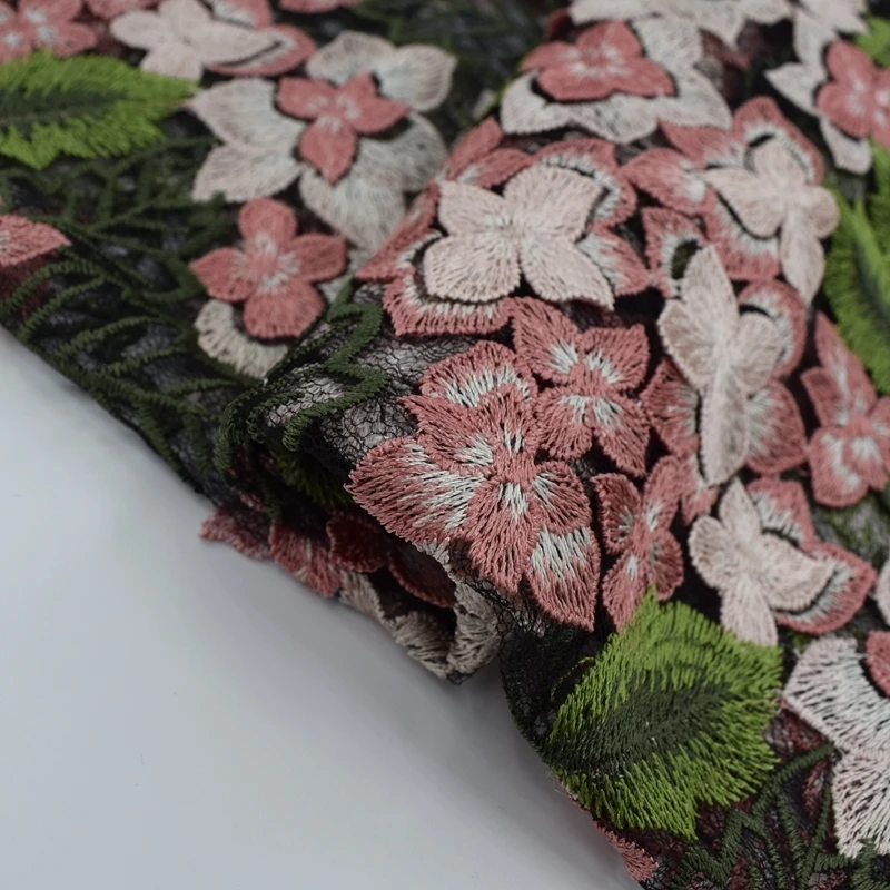 Роза Вышитые высокого класса импортируется Кружево Ткань для платье тяжелой промышленной одежды Ткань S tissu AU метров DIY ткань