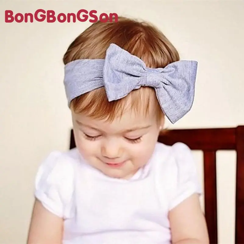 Diadema para bebé con lazo grande, diademas para niña, turbante para bebé, lazos algodón para bebé, bandas elásticas de Color sólido para el accesorios el cabello 2018 - AliExpress