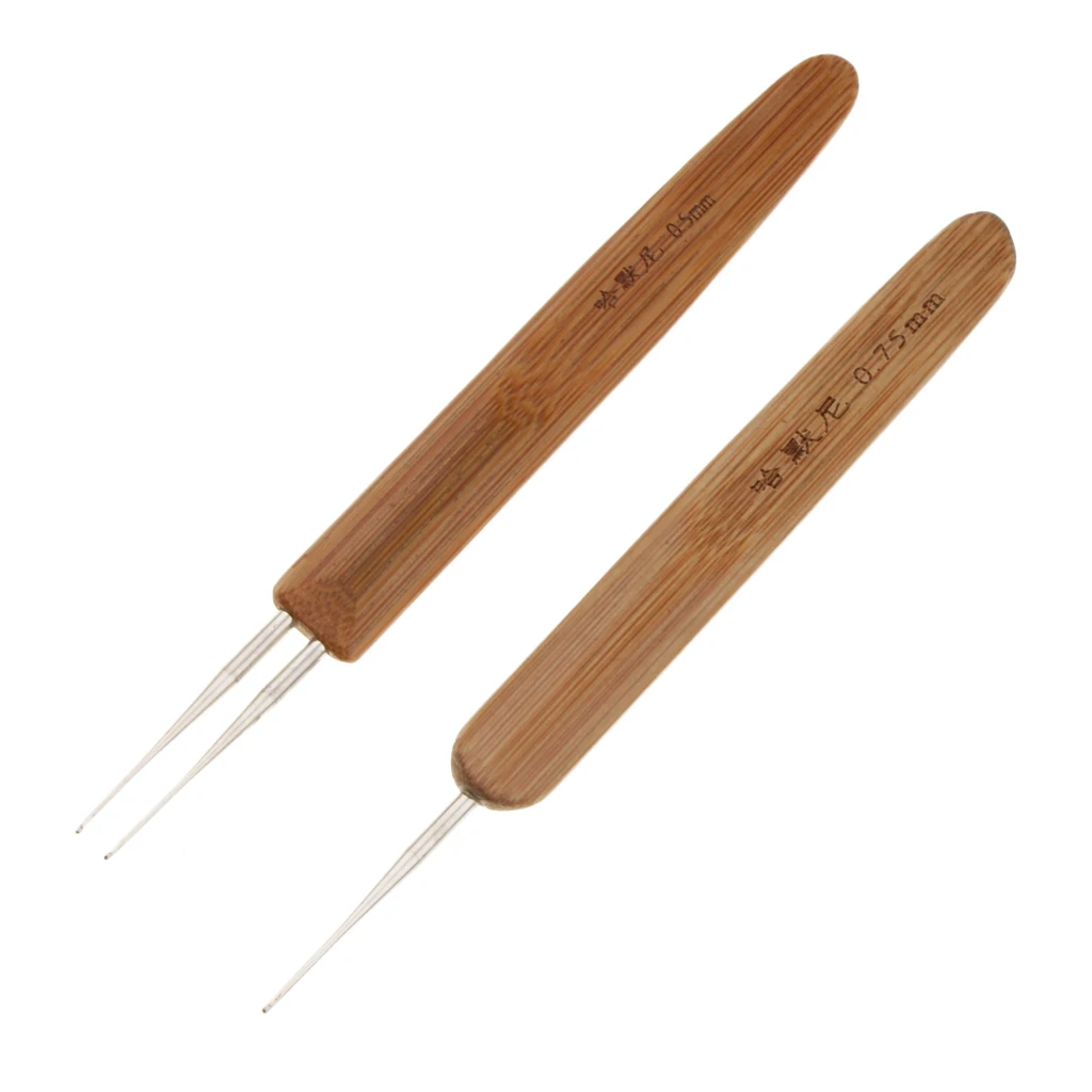 4pcs Bamboo Hair Weaving Crochet Needles Dreading Hooks Dreadlock Tool for Braid Craft 0.5mm 0.75mm