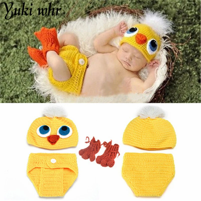 

Cute duck design baby photography props knit infant duck hat diaper set crochet animal clothing 1 piece set