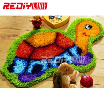 

Hot Latch Hook Rug Kits DIY Needlework Unfinished Crocheting Rug Yarn Cushion Mat Cartoon Tortoise Embroidery Decorative Carpet