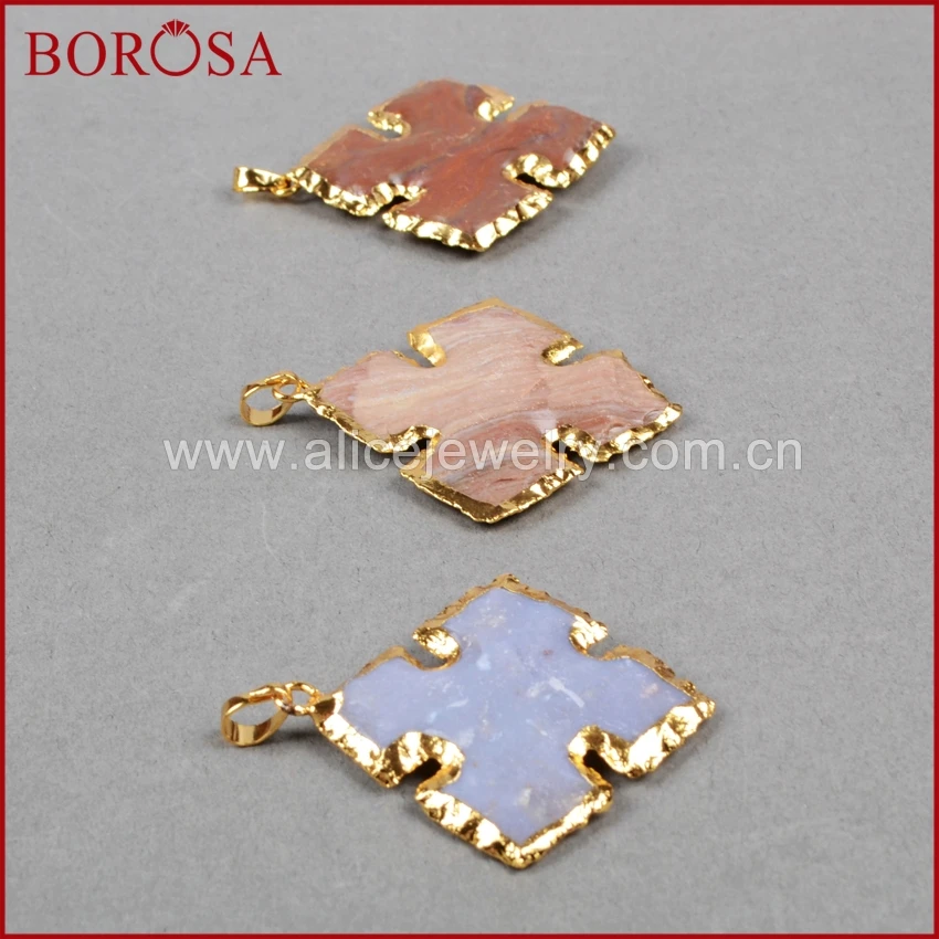 BOROSA 5 шт. Druzy Камень золотой кулон грубые натуральные драгоценные камни резной