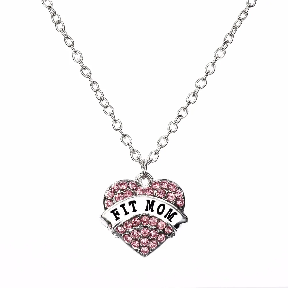 Fashion Mom Mommy Gift Fit Mom Crystal Love Heart Charm Pendant Chain