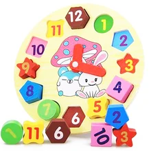 Деревянный 3D головоломки Геометрия детские часы, игрушки для детей учить время номер Форма Цвет обучения блоки Ранние развивающие игрушки для детей