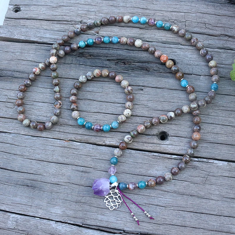 

8mm Natural Stone Beads, Onyx,Apatite,Amethyst,Pine Cone,JapaMala Sets,Spiritual Jewelry,Meditation,Inspirational,108 Mala Beads