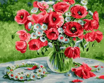 

Frameless picture oil painting by numbers wall decor diy painting on canvas for home decor 4050 poppy and daisy