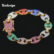 Uodesign золотой цвет для мужчин хип-хоп iced out Яркие Браслеты Красочные горный хрусталь США кубинская звено цепи хип хоп браслет ювелирные изделия