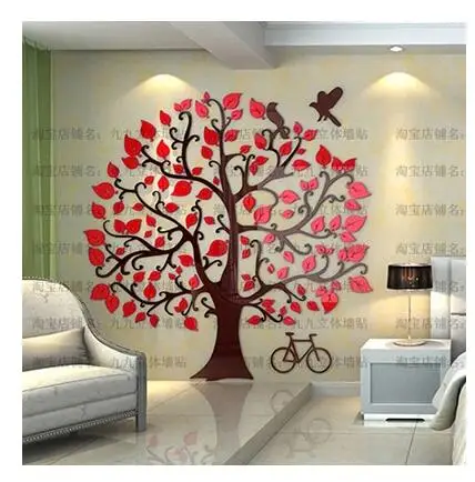 Новинка, объемные 3D наклейки на стену с изображением большого дерева, мультипликационных персонажей, сделай сам, акриловый кристалл, домашний декор, наклейки, настенные Подвески adesivos - Цвет: Красный