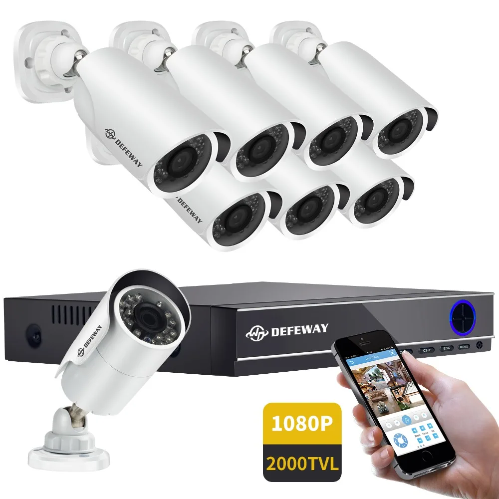 DEFEWAY 1080P HD Outdoor font b CCTV b font System HDD 8CH DVR 1080P HDMI Output