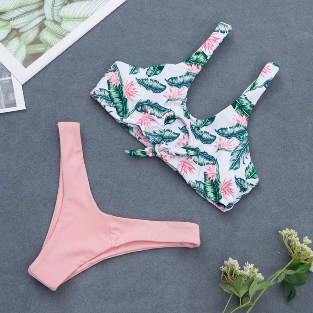 

Women Printing Bandage Underwear Set Push-Up Brazilian Flower Colorful holiday bathing suit costume da bagno