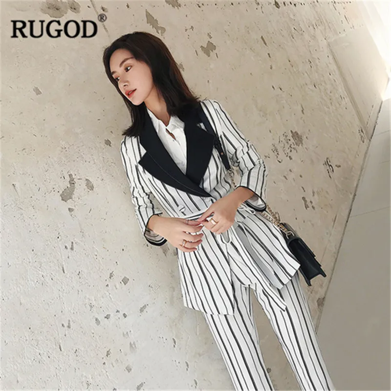 Женский офисный костюм Униформа RUGOD элегантный облегающий блейзер в полоску с