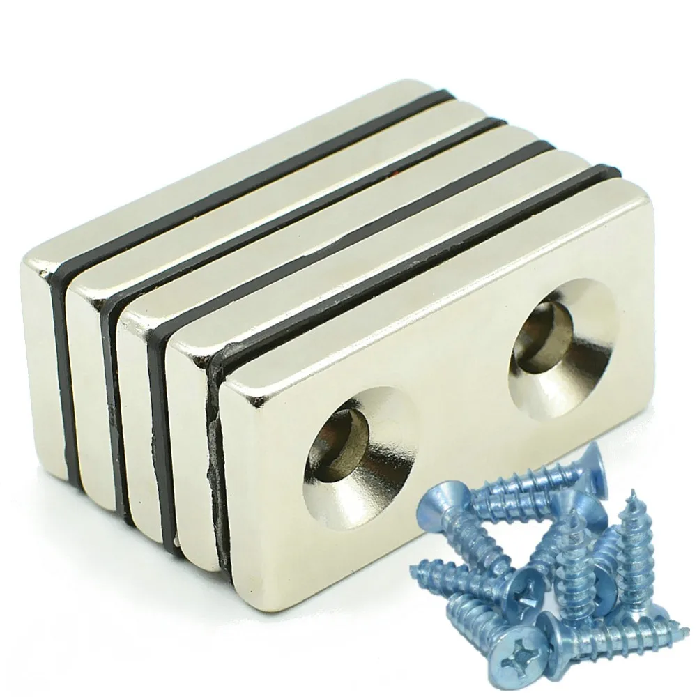NdFeB Strong Garage 40x25x5 mm 2 Screw Countersunk Holes with
