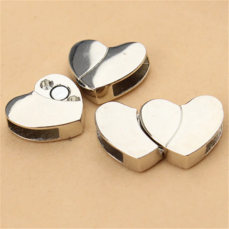 

Fostfo 10pcs/lot Silver Heart Magnetic Clasps For Leather Bracelets End Clasps Connectors For DIY Jewelry Making Accessories