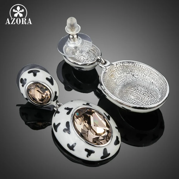 AZORA 2015 Latest Design Charming Oval Egg Stellux Austrian Crystal Pave Drop Earrings for Women TE0204