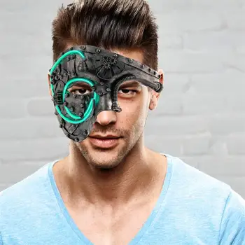 

FunPa Mens Cool Mask Halloween Party Half Face Light Up Vintage Masquerade Mask For Male Boy Free Shipping